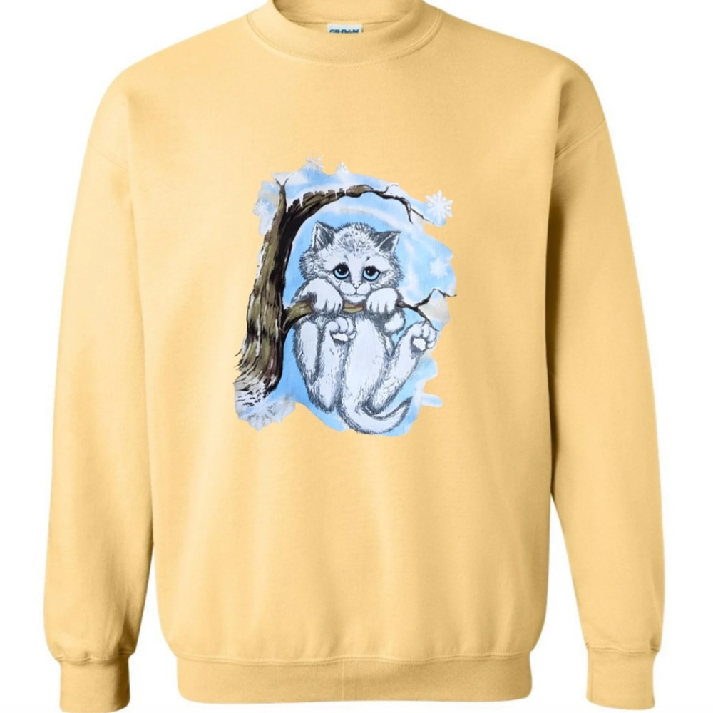 VTG 90s inspired cat yellow sweatshirt crewneck - Picture 2 of 3
